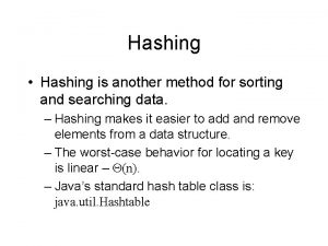 Hashing Hashing is another method for sorting and