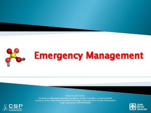 Emergency Management SAND No 2011 0722 C Sandia