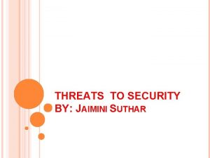 THREATS TO SECURITY BY JAIMINI SUTHAR INTRODUCTION In