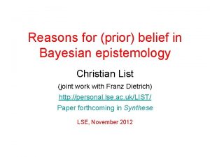 Reasons for prior belief in Bayesian epistemology Christian