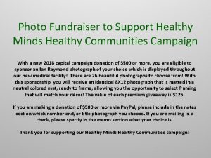 Photo Fundraiser to Support Healthy Minds Healthy Communities