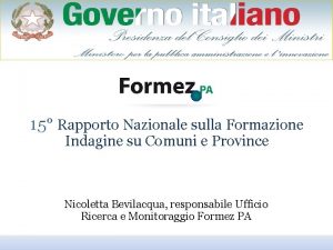 15 Rapporto Nazionale sulla Formazione Indagine su Comuni