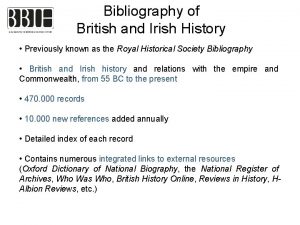 Bibliography of British and Irish History Previously known