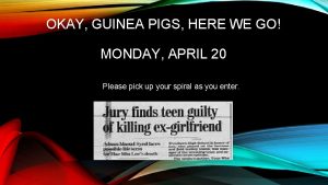 OKAY GUINEA PIGS HERE WE GO MONDAY APRIL