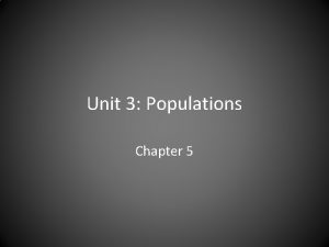 Unit 3 Populations Chapter 5 Characteristics of Populations