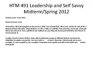 HTM 491 Leadership and Self Savvy MidtermSpring 2012