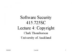 Software Security 415 725 SC Lecture 4 Copyright