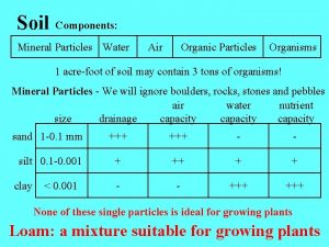 Soil Components Mineral Particles Water Air Organic Particles