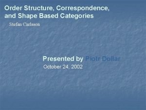 Order Structure Correspondence and Shape Based Categories Stefan