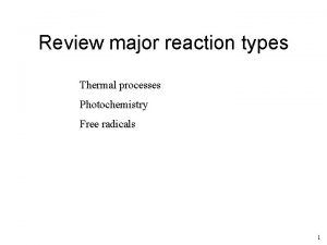 Review major reaction types Thermal processes Photochemistry Free