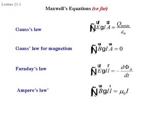 Lecture 21 1 Maxwells Equations so far Gausss