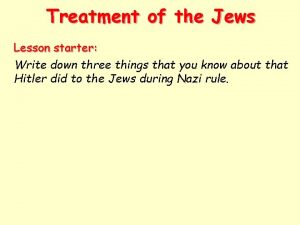 Treatment of the Jews Lesson starter Write down