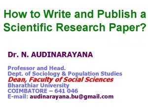 How to Write and Publish a Scientific Research