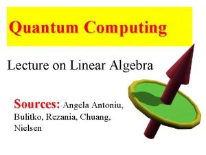 Quantum Computing Lecture on Linear Algebra Sources Angela