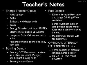 Teachers Notes Energy Transfer Circus 03102020 Fuel Demos