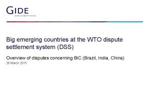Big emerging countries at the WTO dispute settlement