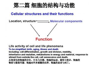 Cellular structures and their functions Location structure Molecular