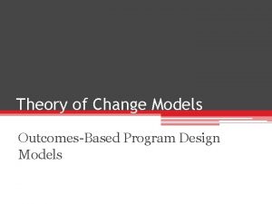 Theory of Change Models OutcomesBased Program Design Models