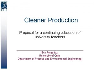 Cleaner Production Proposal for a continuing education of