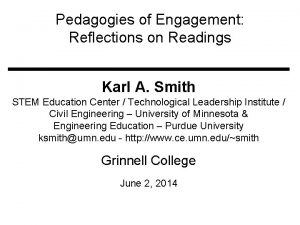 Pedagogies of Engagement Reflections on Readings Karl A