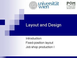 Layout and Design Introduction Fixedposition layout Job shop