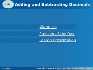 L1 a 3 3 Adding and Subtracting Decimals