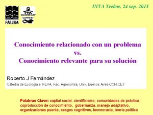 INTA Trelew 24 sep 2015 Conocimiento relacionado con