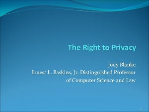 The Right to Privacy Jody Blanke Ernest L