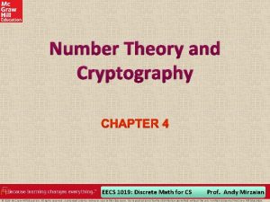 Number Theory and Cryptography EECS 1019 Discrete Math