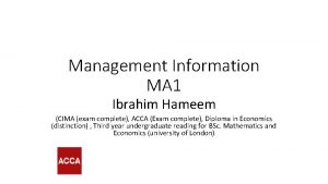 Management Information MA 1 Ibrahim Hameem CIMA exam