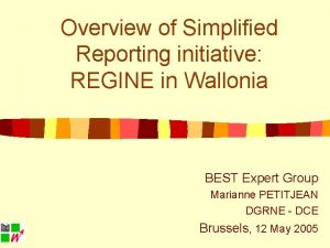 Overview of Simplified Reporting initiative REGINE in Wallonia