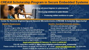 CREAM Scholarship Program in Secure Embedded Systems Providing