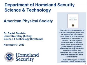 Department of Homeland Security Science Technology American Physical