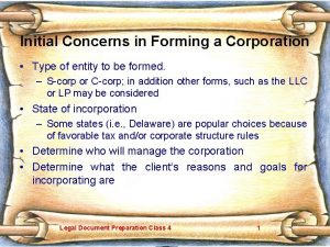 Initial Concerns in Forming a Corporation Type of