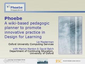 Phoebe A wikibased pedagogic planner to promote innovative