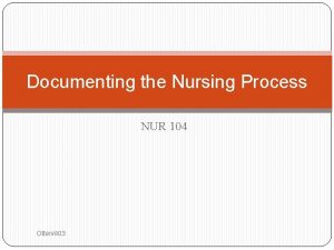Documenting the Nursing Process NUR 104 1 Otten403