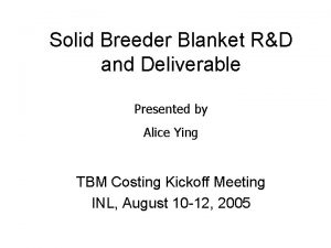 Solid Breeder Blanket RD and Deliverable Presented by