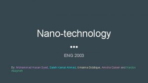 Nanotechnology ENG 2003 By Mohammad Hasan Syed Saleh