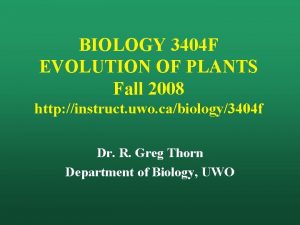 BIOLOGY 3404 F EVOLUTION OF PLANTS Fall 2008