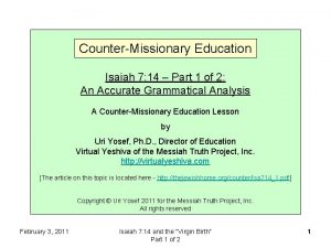 CounterMissionary Education Isaiah 7 14 Part 1 of