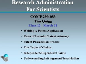 Research Administration For Scientists COMP 290 083 Tim