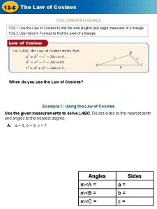 13 6 The Law of Cosines 13 6