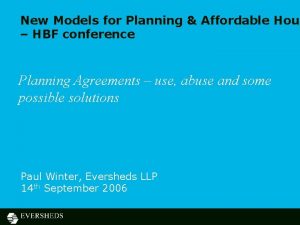 New Models for Planning Affordable Hous HBF conference