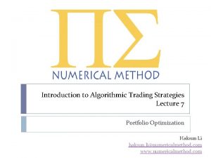 Introduction to algorithmic trading strategies