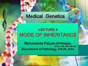 Medical Genetics LECTURE 3 MODE OF INHERITANCE Muhammad