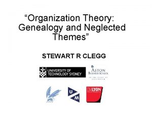 Organization Theory Genealogy and Neglected Themes STEWART R