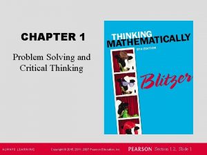 Chapter 1 problem solving and critical thinking