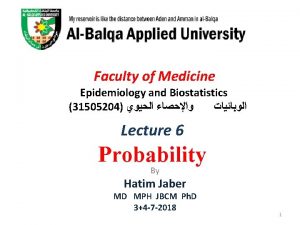 Faculty of Medicine Epidemiology and Biostatistics 31505204 Lecture