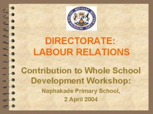 DIRECTORATE LABOUR RELATIONS Contribution to Whole School Development