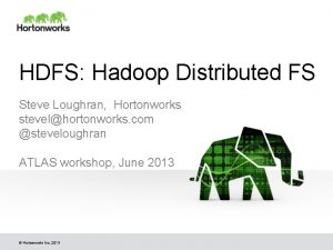 HDFS Hadoop Distributed FS Steve Loughran Hortonworks stevelhortonworks